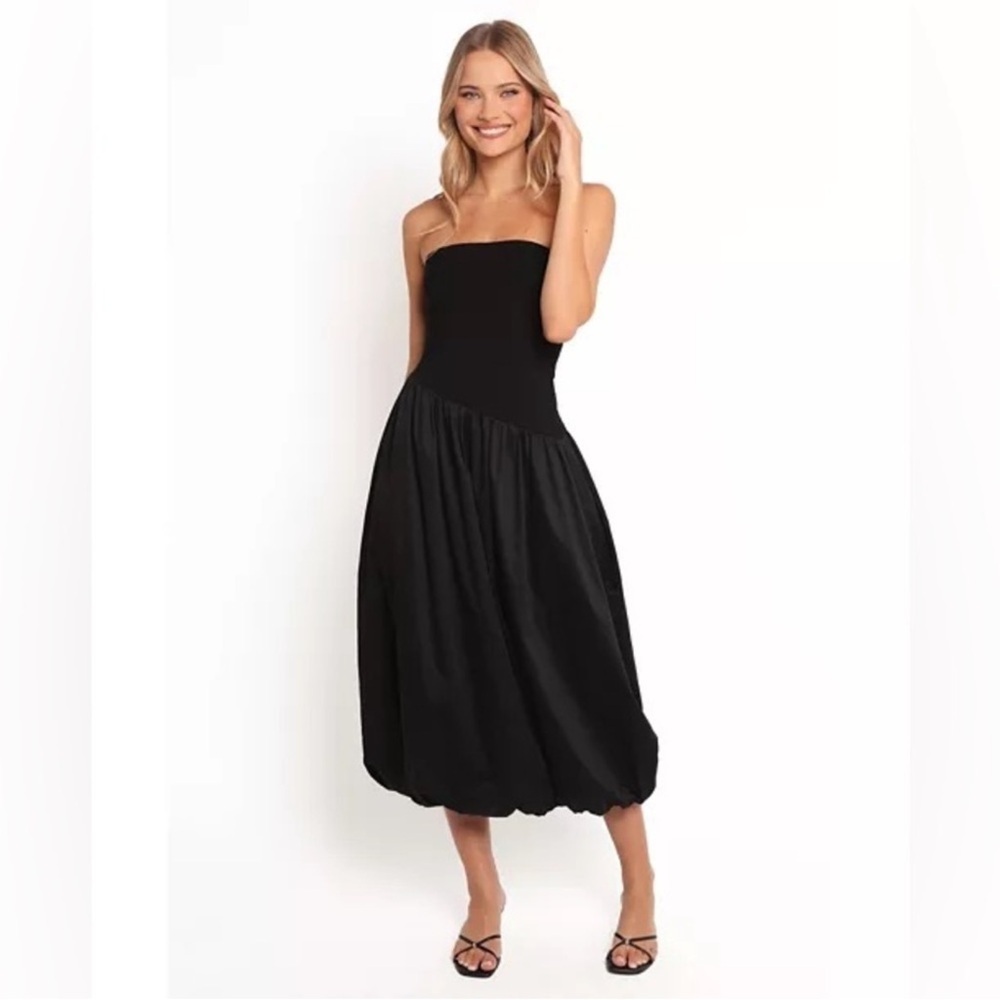 Petal & Pup Annalyse Strapless Bubble Hem Midi Dress Asymmetrical Bodice Size M